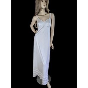 Vintage 80s Long White Nylon Slip Dress Size Med | Bridal Lace Trim Maxi Slip